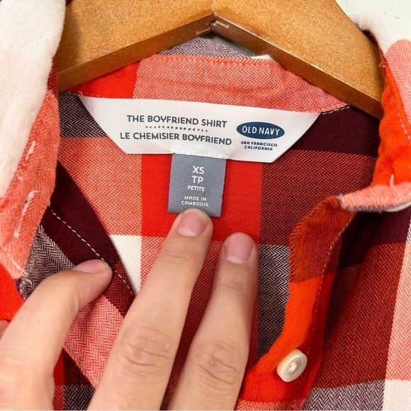 🦋 Old Navy Orange Boyfriend Button Up Long Sleeve Flannel XS Petite - Picture 3 of 7